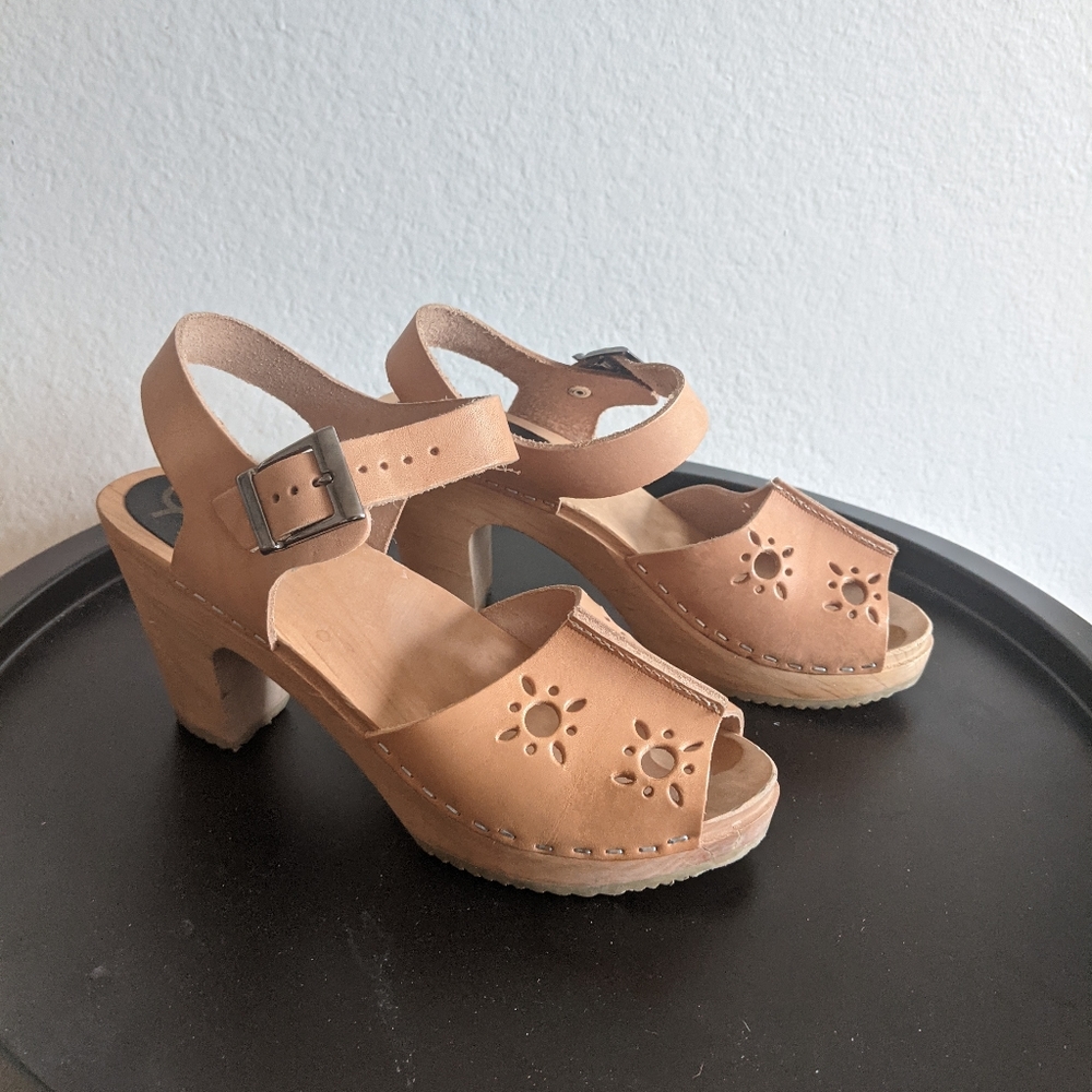Cape Clogs Wooden and Leather Handmade Heel